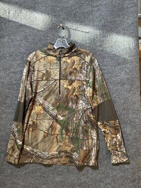 Terramar Pullover Mens Medium Camouflage Hooded 1/4 Zip Fleece Hunting Top